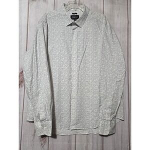 Awearness Kenneth Cole Mens XXL Slim Fit White Black Dot Button Down Shirt